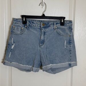 Tractr Anthropologie Women's Light Wash Distressed Cotton Denim Shorts Size 30